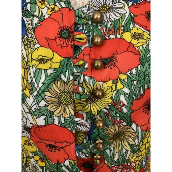 Vintage 1960’s Mod Floral Poppy Button Front Dress Size Small Hippie - Picture 12 of 13
